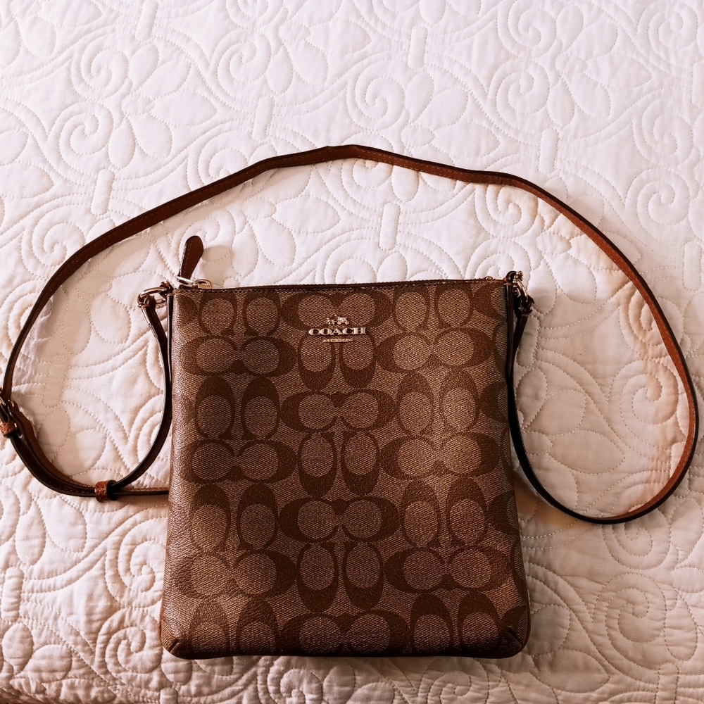 Coach Signature Coated Canvas North/South Crossbody - F35940 - Brown